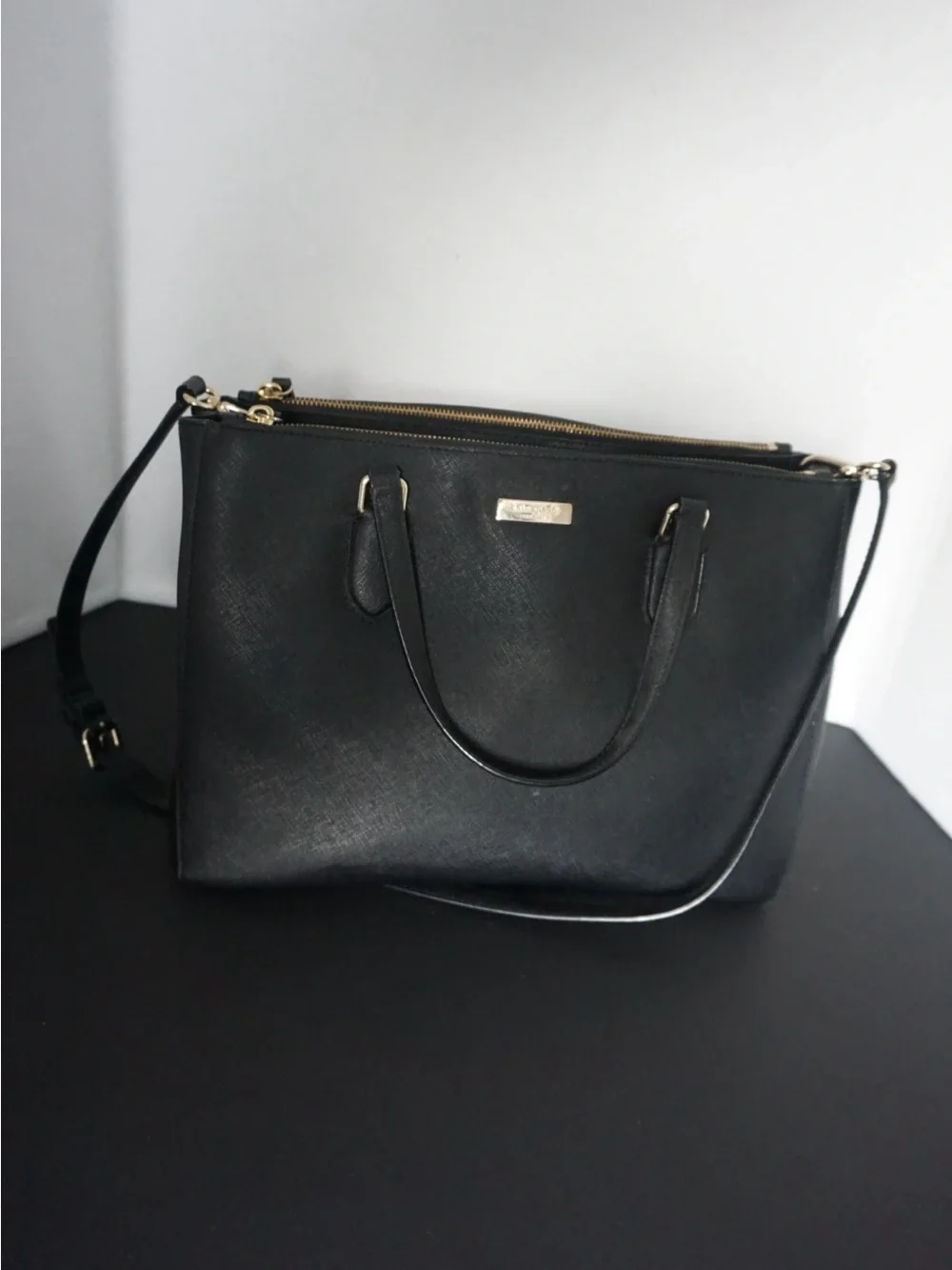 kate spade new york Black Satchel Top‎ Handle Bag, Detachable Strap, Zip, Gold